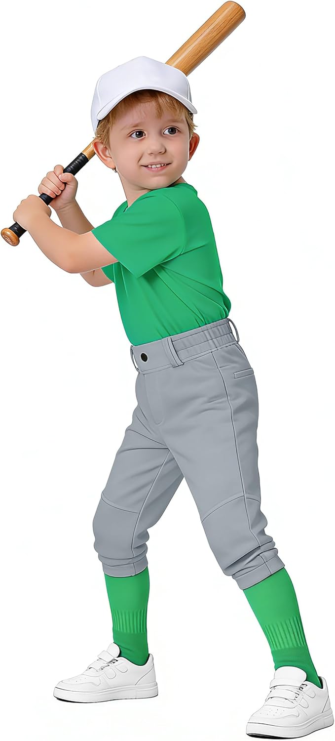 MIVEI Toddler Youth Boys Baseball Pants - UPF50+ Softball Knicker Pants with Belt Loops | 2T-16Y