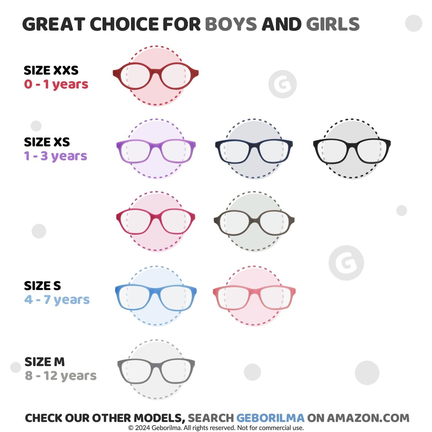 Geborilma Bendable Kids Glasses For 6-9 Years - 50-14-125 Flexible Sports Glasses For Kids Ready for Prescription Lenses