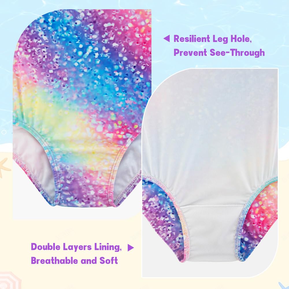 Belovance Girls Swimsuits One Piece Bathing Suit with Criss Corssback Straps 5t Size 6 Kids Children Swimming Suit Rainbow Glitter Swimwear Quick Dry (Rainbow Glitter, 6-7 Years)