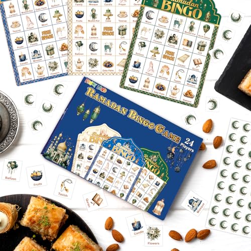 Ramadan Bingo Game for Kids - 24 Cards with Calling Cards