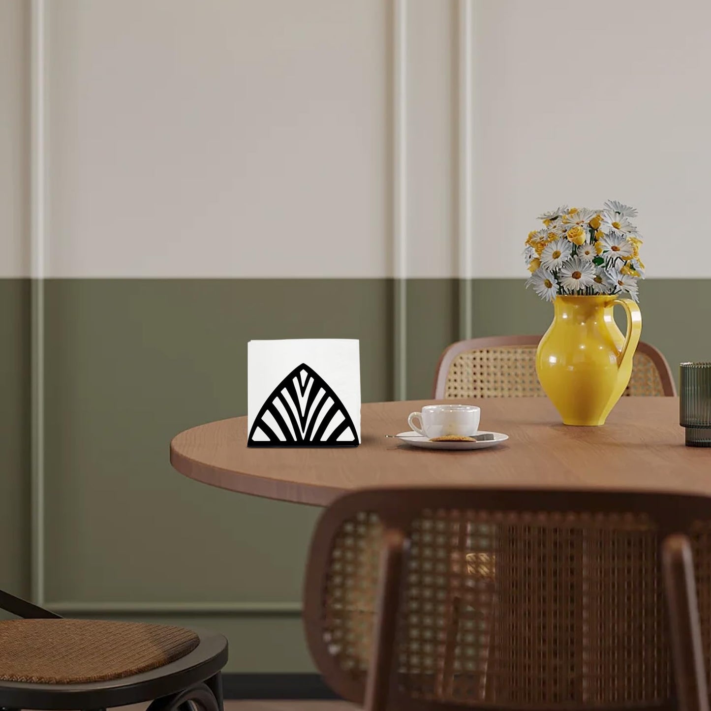 Resama Metal Napkin Holder for Table - Stylish Metal Napkin Holder with Leaf Texture for Kitchen, Cafe, and Dining Table, Black Countertop Napkin Holders for Home and Picnic