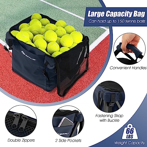 Foldable Tennis Ball Hopper Cart - Lightweight Aluminum, Blue