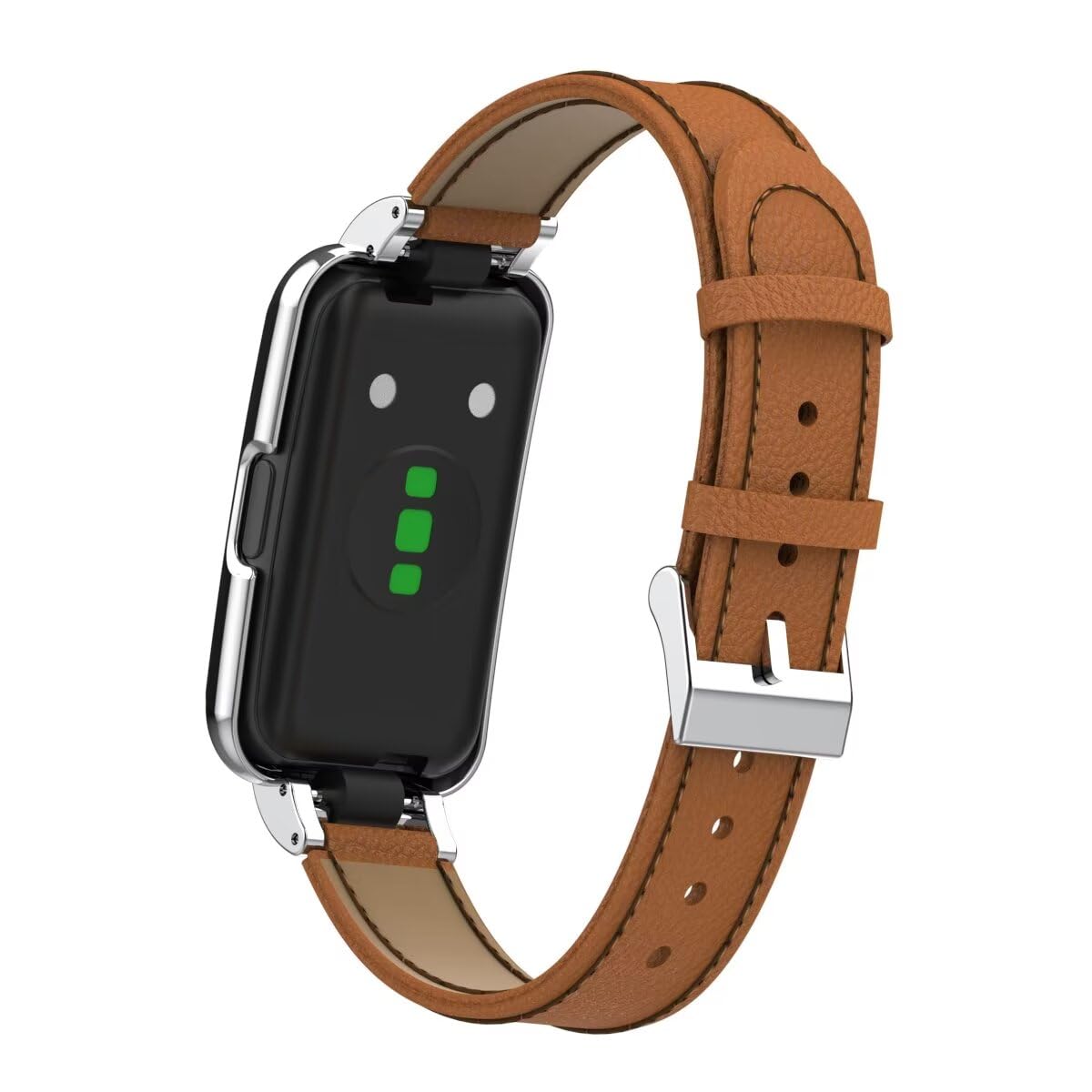 T-BLUER Bands Compatible for Huawei Band 10/9/8/7,Leather Replacement Bracelet Strap Accessories with Metal Frame for Huawei Band 7/8/9/10 Brown