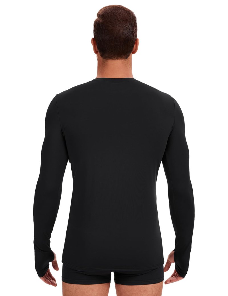 Tfovorlein Long Sleeve Undershirt for Men Thermal Underwear Shirts Fitted Fleece Lined Soft Warm Mens Running Basic Baselayer Winter Tops with Thumb Holes Black XL