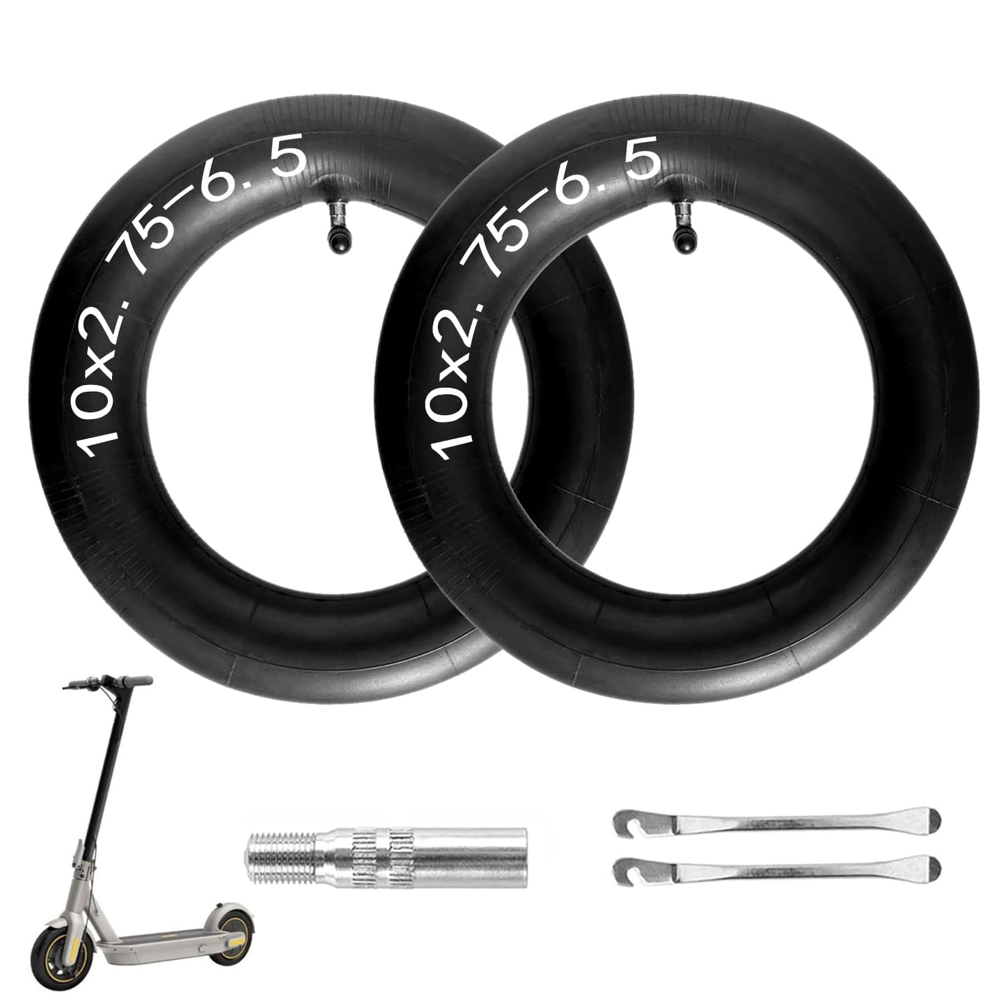 10x2.75-6.5 scooter tire tube, 70/65-6.5 Inner Tube, 10 inch Tires Replacement, for Speedway 5 Dualtron 3 Hover-1 Alpha gotrax G4 scooter [Thickened] [Valve Extension] [Tire Levers] (Tire Tube*2)