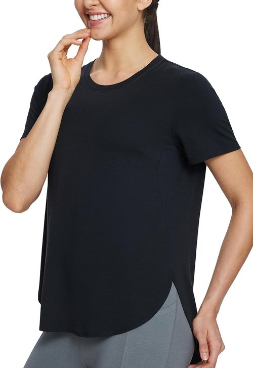 Baleaf Women's Athletic Yoga Shirts - Loose Fit, Quick Dry Short Sleeve Tops for Running & Workouts
