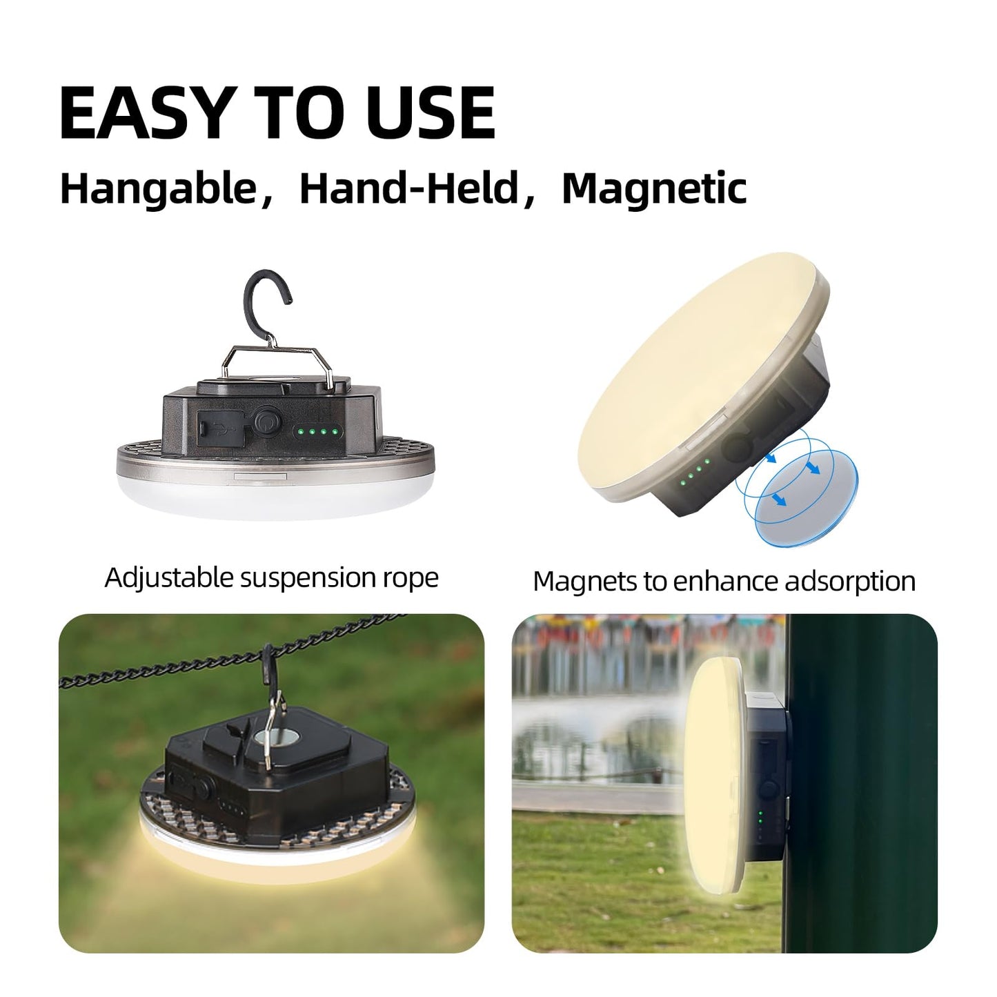 12000mAh (45W) Camping Hanging Tent Light Emergency Power Outage Lantern Home Use 5000LM 3 Modes IPX5 Waterproof Outdoor Walking Rock Climbing Work Rechargeable Camping Light