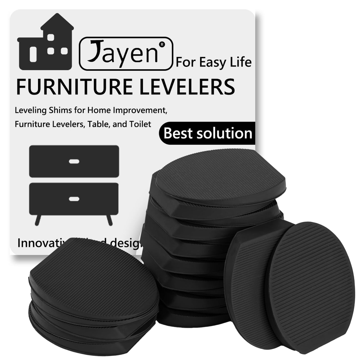 Jayen Rubber Shims 20 Pack – Non-Slip Furniture Levelers & Stackable Wedges for Tables, Toilets, Appliances & More – DIY Home Improvement, Black