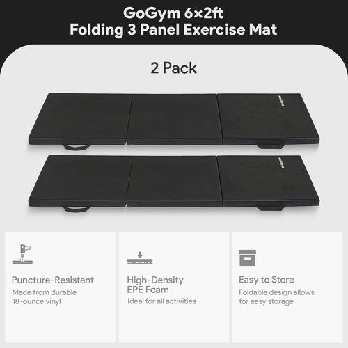 BalanceFrom 3-Panel Folding Gymnastics Mat - 2-Inch Thick, 6x2 Feet, Black | Ideal for Tumbling, Yoga & Home Workouts