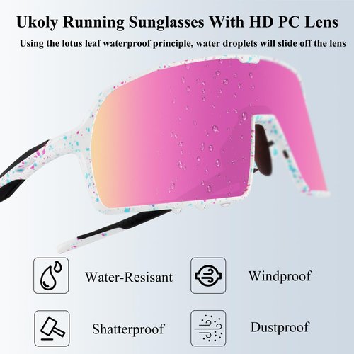 Ukoly Baseball/Running Sunglasses Cycling Glasses For Men Women,Sport Sunglasses HD Lens UV400 Protection TR90 Frame 650 (HD Pink)