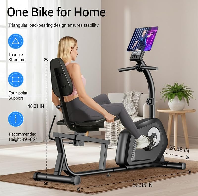 Recumbent Exercise Bike with 16-Level Magnetic Resistance - 350 lbs Capacity