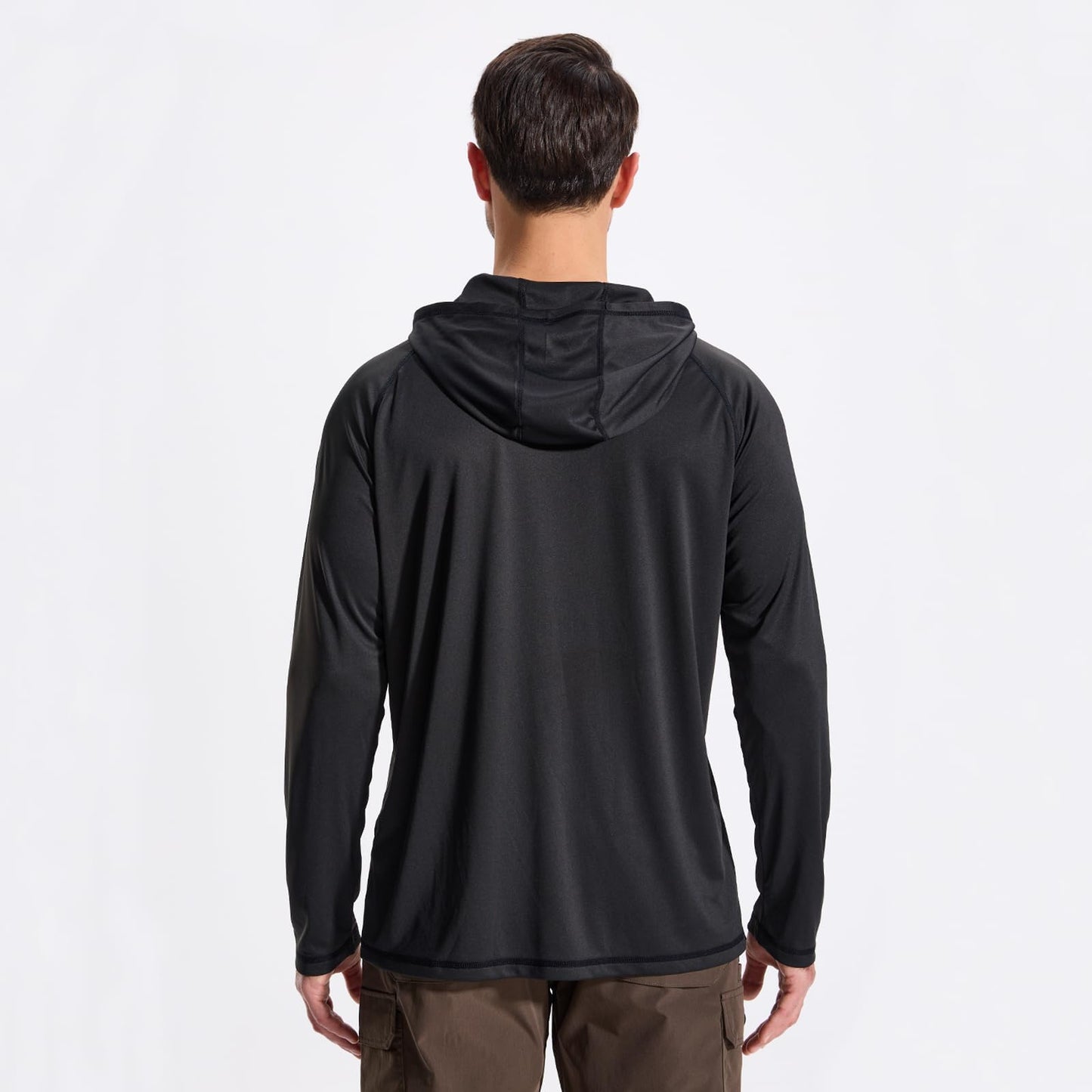 LOOGU Men’s UPF 50+ Sun Protection Hoodie Shirt Quick Dry Lightweight Long Sleeve Rash Guard for Fishing Swimming Beach Solid Black