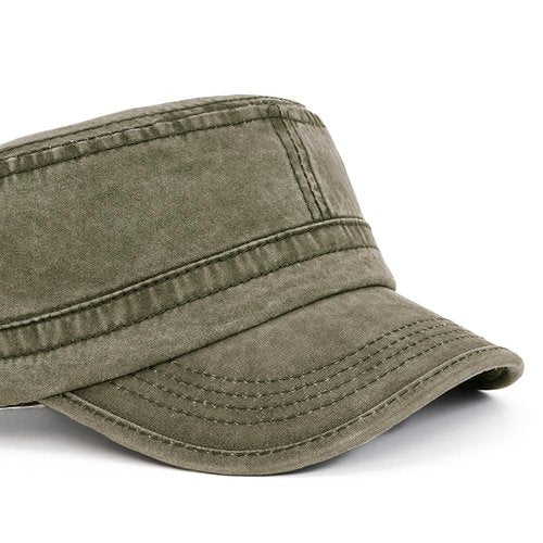 Malaxlx Army Green Military Cadet Army Cap for Men Women – Washed Cotton Vintage Adjustable Flat Top Hat