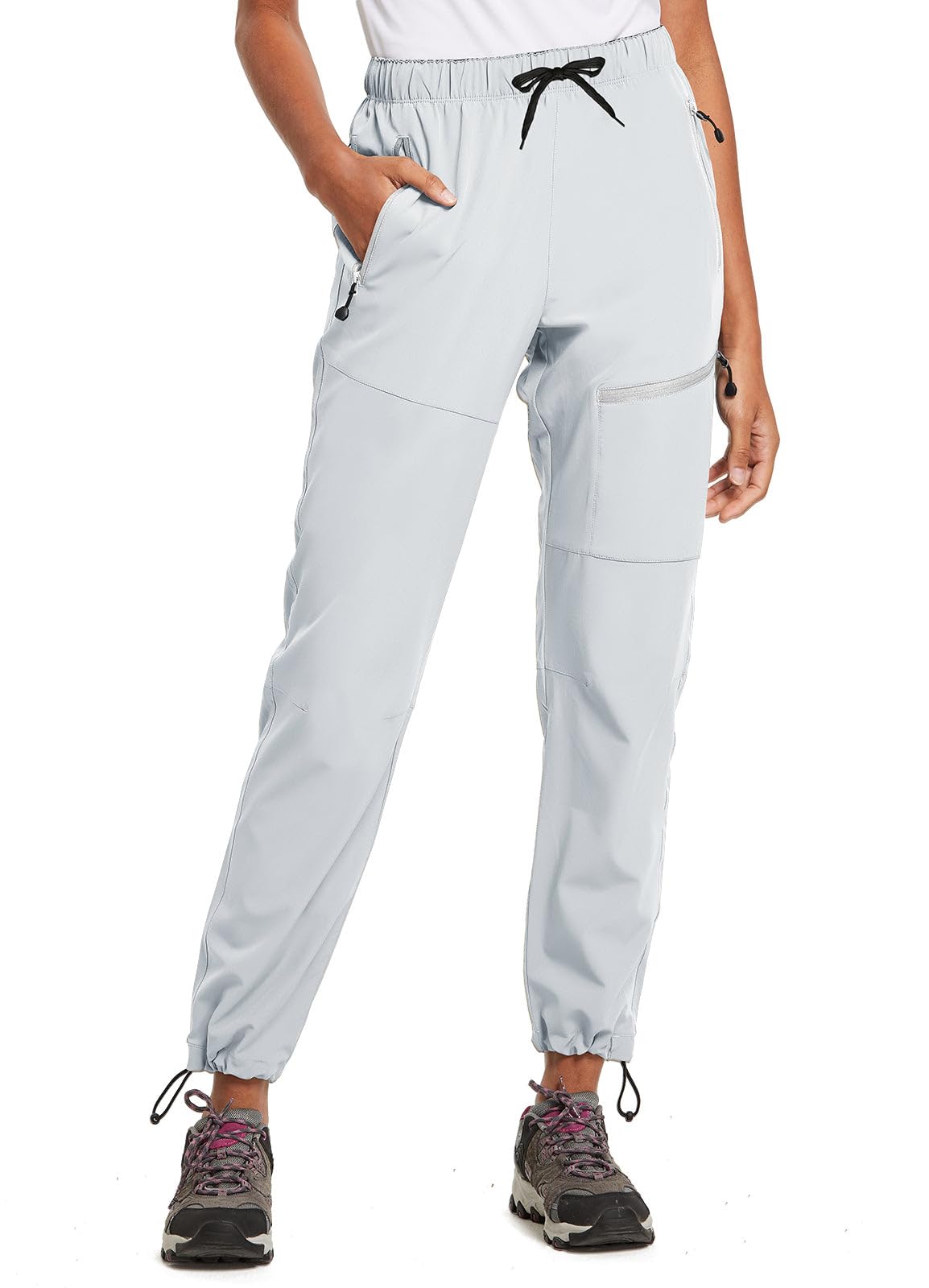 baleaf Cargo Pants for Women Petite Joggers Lightweight Quick Dry Pant Water Resistant 27'' Travel Workout Athletic Trip 27''-Cool Gray M