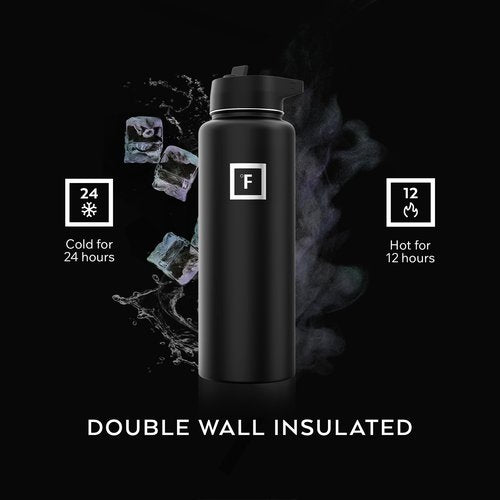 IRON °FLASK Camping & Hiking Hydration Flask with Straw, Wide Mouth Insulated Stainless Steel Sports Water Bottle - Dark Pine 40 oz - Straw (1 Lid)