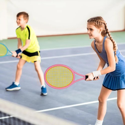JHuiLap Kids Tennis Racket 17 Inch Lightweight for Junior Toddlers - Includes 2 Tennis Balls, 2 Sponge Balls, 4 Shuttlecocks & Carry Bag (Blue & Pink)
