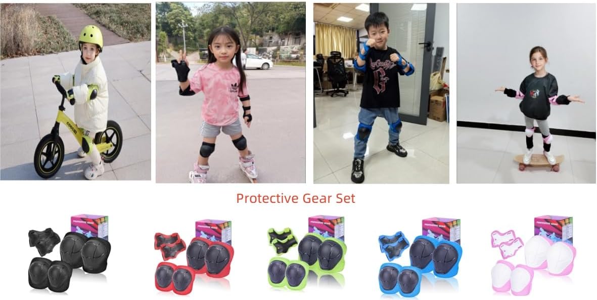 SHENMOREN Kids Protective Gear Set - Knee Pads, Elbow Pads & Wrist Guards for Ages 3-10 | Ideal for Skating, Cycling & Rollerblading