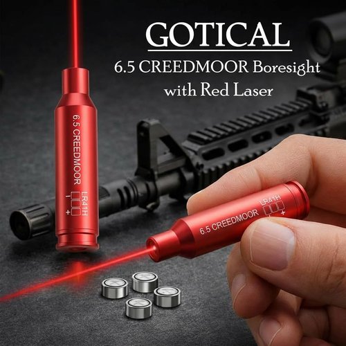 Gotical Red Laser Bore Sighter - Compatible with Creedmoor 6.5 Cartridge | Anodized Red, Battery Included