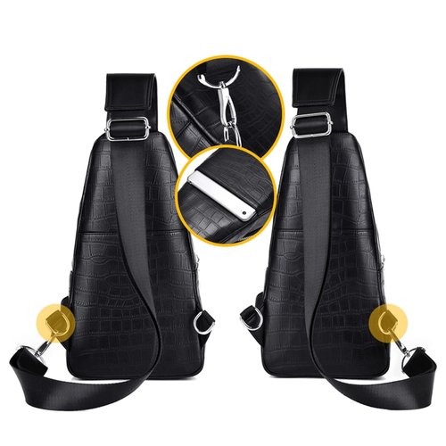 Leather Sling Bag Crossbody Daypack for Men Women Outdoor Travel Sports Camping Fishing Hiking Casual Shoulder Chest Pack (Black)
