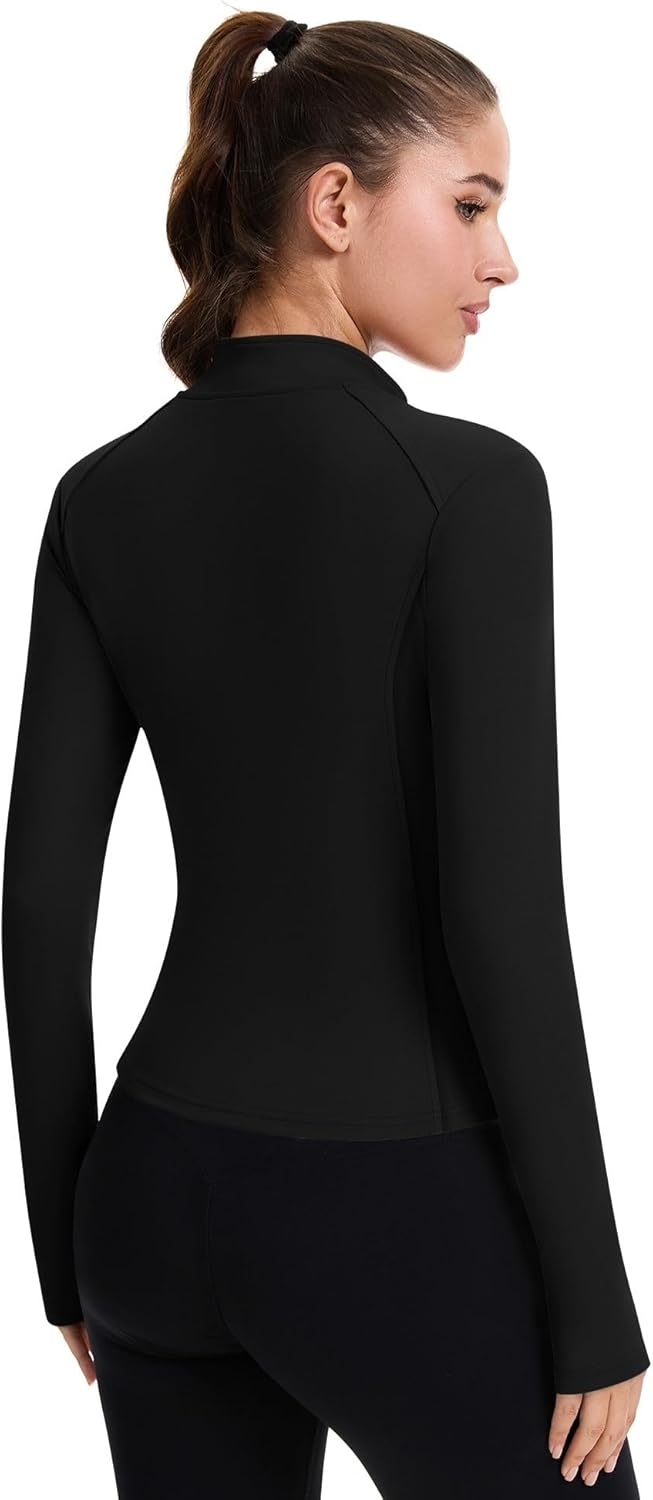 ZHENWEI Women's Workout Jacket - Full Zip Cropped Athletic Top with Pockets | Lightweight Slim Fit