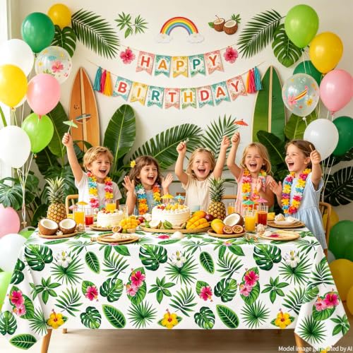 Hawaiian Luau Tablecloths - 4 Pack Tropical Palm Leaves 86x51