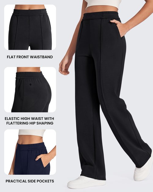 G4Free Women Wide Leg Pants with Pockets Long Sweatpants High Waist Straight Leg Track Pants Elastic Casual Workout Sweat Pants(Black,M,Tall)
