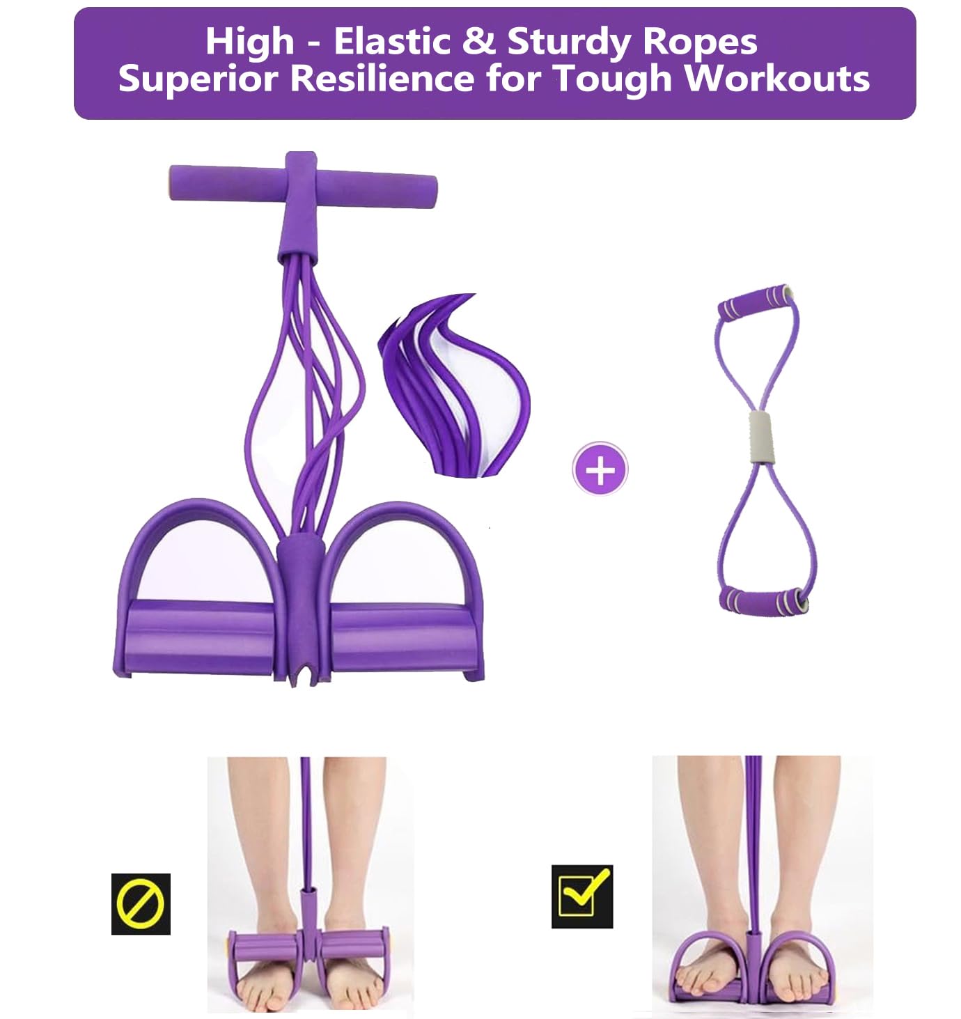 Lenporl 6-Tube Pedal Ankle Puller Resistance Bands with Free Figure 8 Exercise Bands Included,Pedal Puller Resistance Band with Handle for Home Gym,Yoga & Pilates,Ideal to Tone Arms,Abs,Waist Unisex