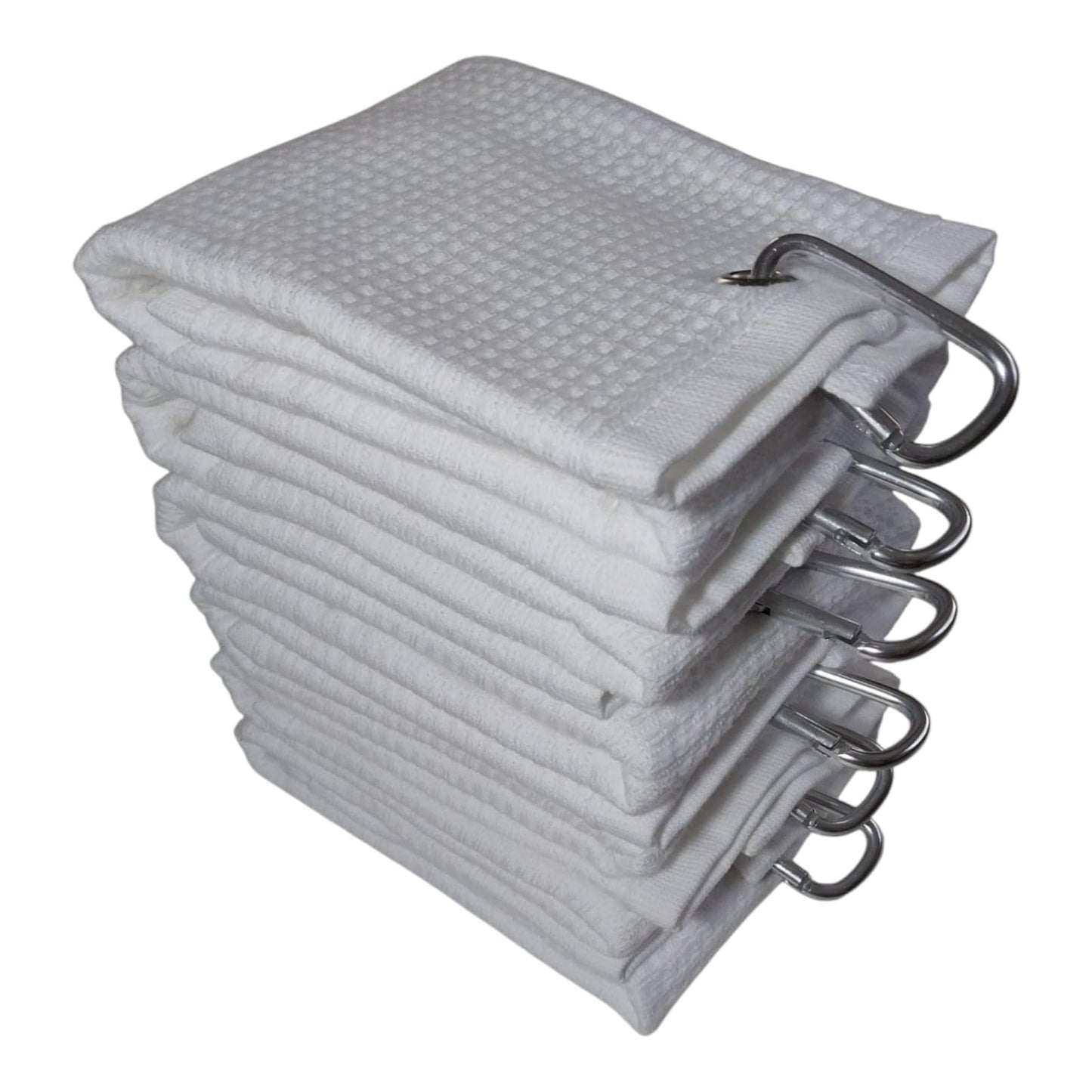 3 Pack -12"x19" Tri-fold Golf Towel with Metal Bag Clip, Cotton Terry-Waffle Cloth Golf Towels for Men&Women Lover Boyfriend Dad Gifts(White)