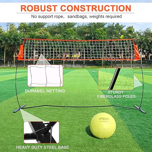 12FT Portable Volleyball Net with Adjustable Height - Indoor & Outdoor