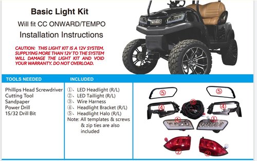 Golf Cart Tempo LED Light Kit wth LED Headlight and Tail Light with Harness for Club Car Tempo Onward 2008+UP Golf cart