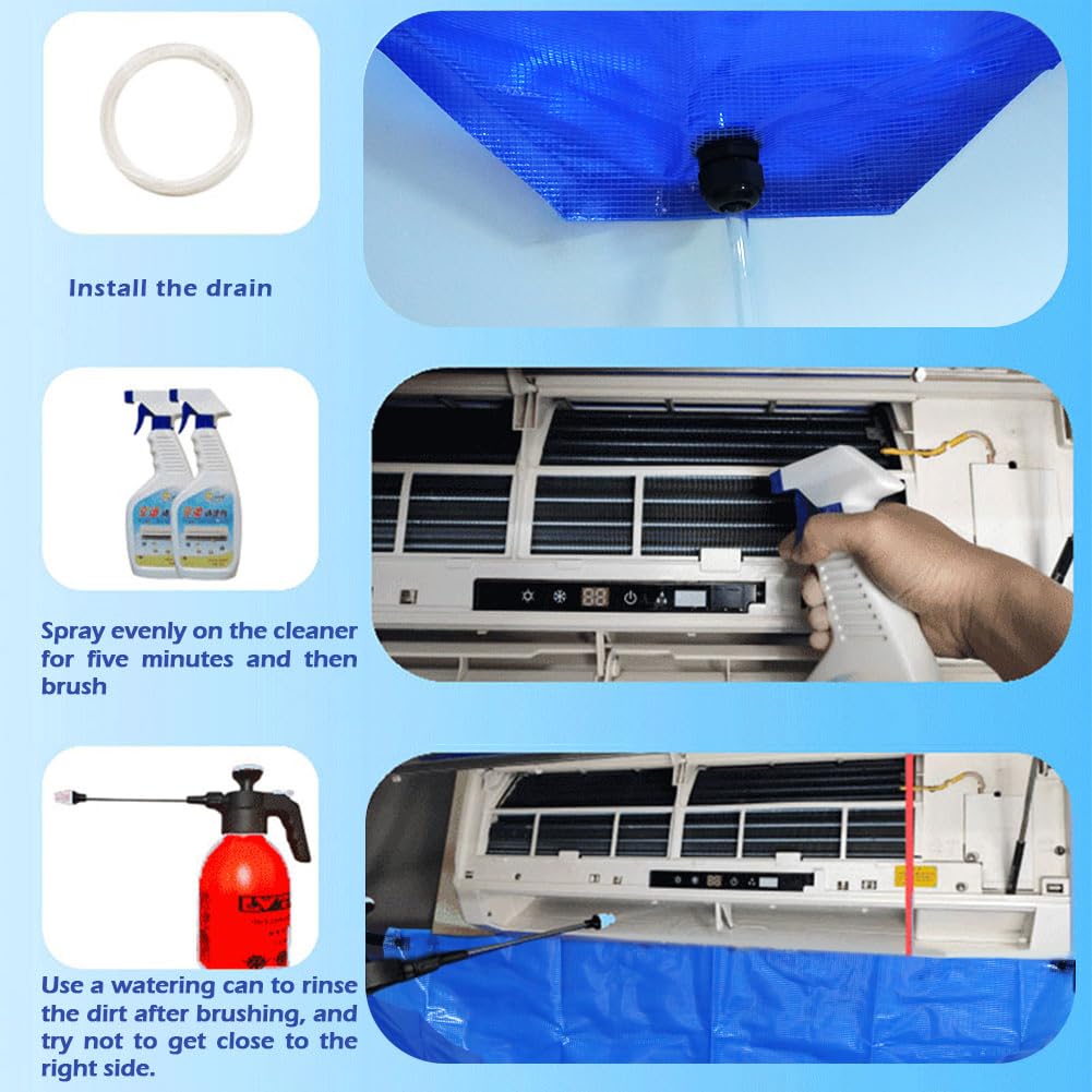 Air Conditioner Cleaning Cover Kit, Waterproof Wall Mounted Split Air Conditioner Protector Bag Washing Cover with 2.4mWater Pipe AC Units Cleaning Tools for Household 1~1.5P