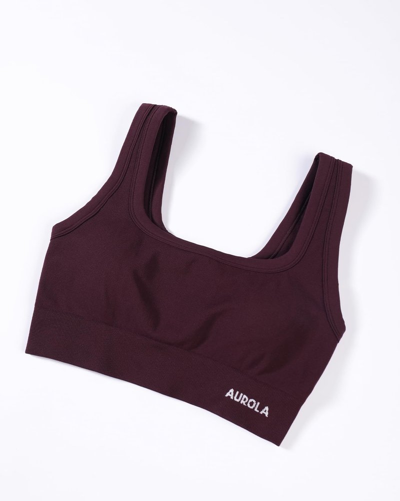 AUROLA Power Sports Bras for Women - Push Up Workout Bra Square Neck Yoga Padded Low Impact Gym Bra Crop Top,Black Cherry,M