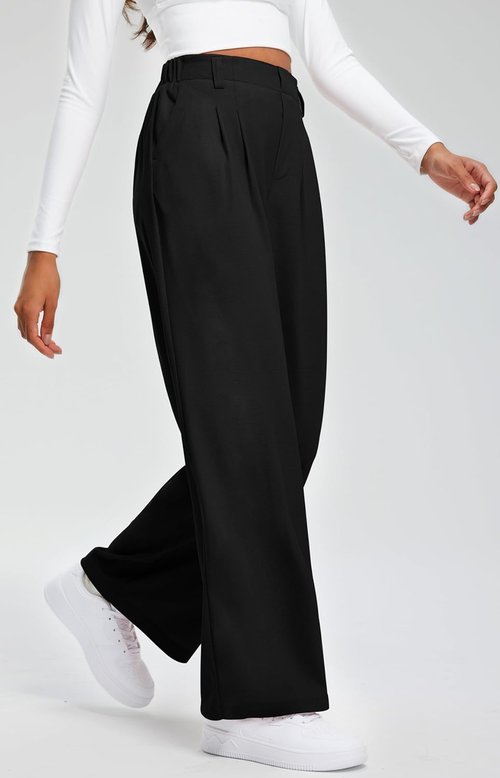 Libin Women's Wide Leg Pants - High Waisted Waffle Knit Casual Slacks with Pockets | 27"/29" Sizes