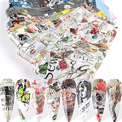 Newspaper Style Nail Art Transfer Foil - 10 Sheets Magazine Print Decals