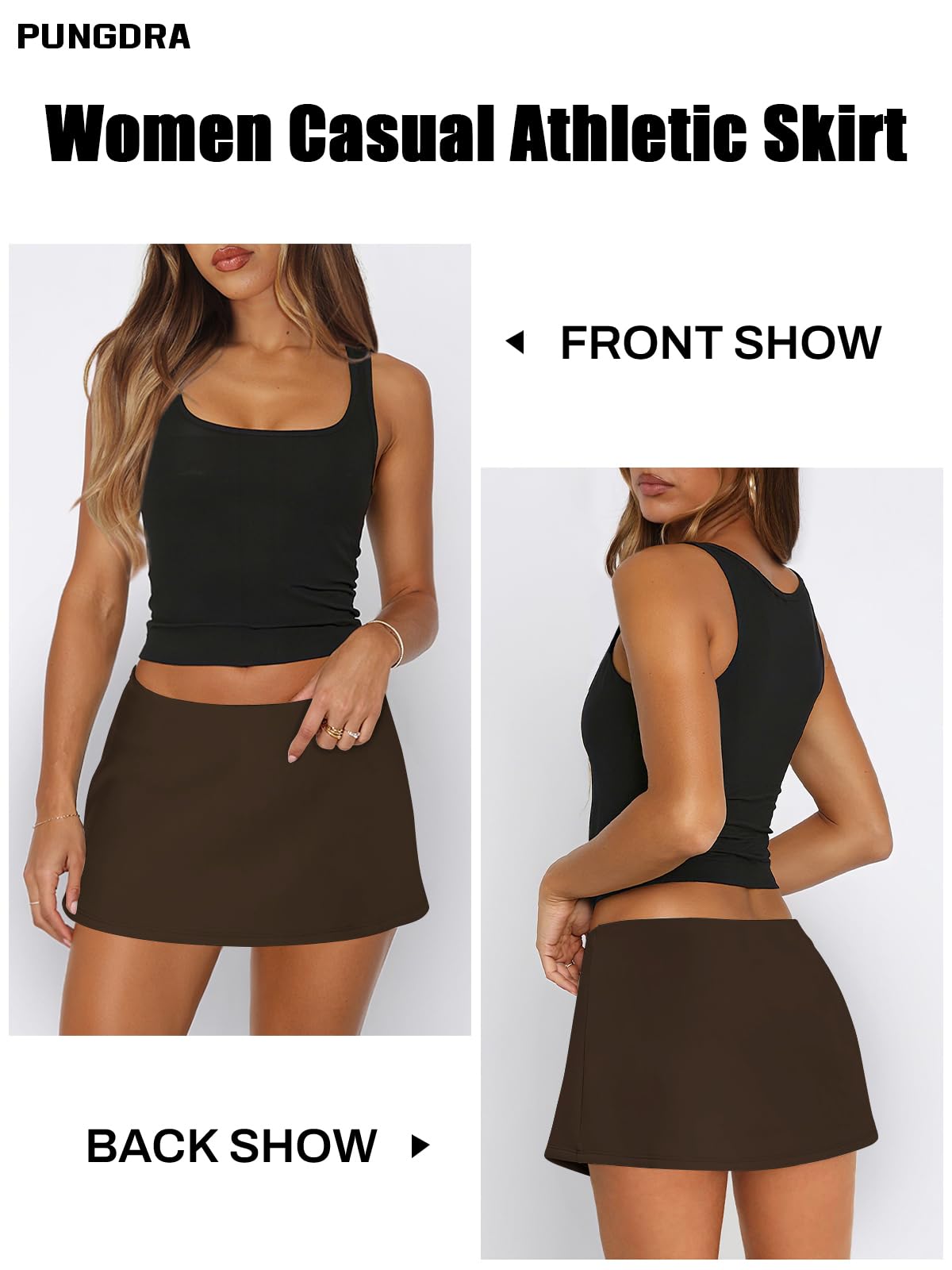 Pungdra Womens Micro Mini Skirt with Shorts Low Rise A-Line Skort for Women Formal Going Out Casual Athletic Tennis Outfits Brown Small