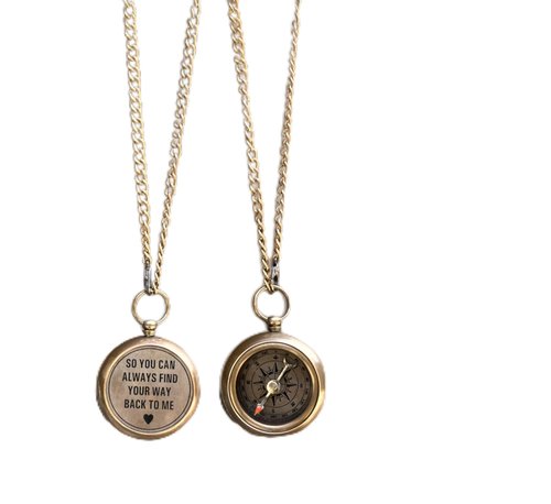 ZUBIA Engraved Brass Compass with Chain and Leather Case – “So You Can Always Find Your Way Back to Me” – Personalized Pocket Compass for Birthday, Anniversary, or Baptism