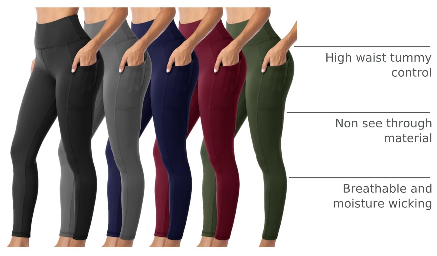 Sundwudu 5 Pack Leggings with Pockets for Women - Tummy Control High Waisted Soft Black Workout Yoga Pants