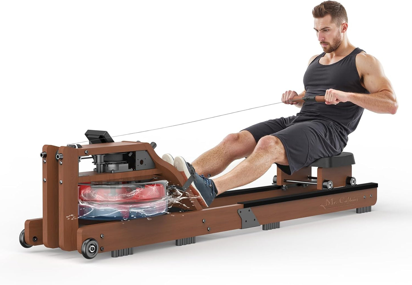 Skiennix Water Rowing Machine - 400LBS Capacity, Bluetooth Monitor & Comfortable Seat for Home Use