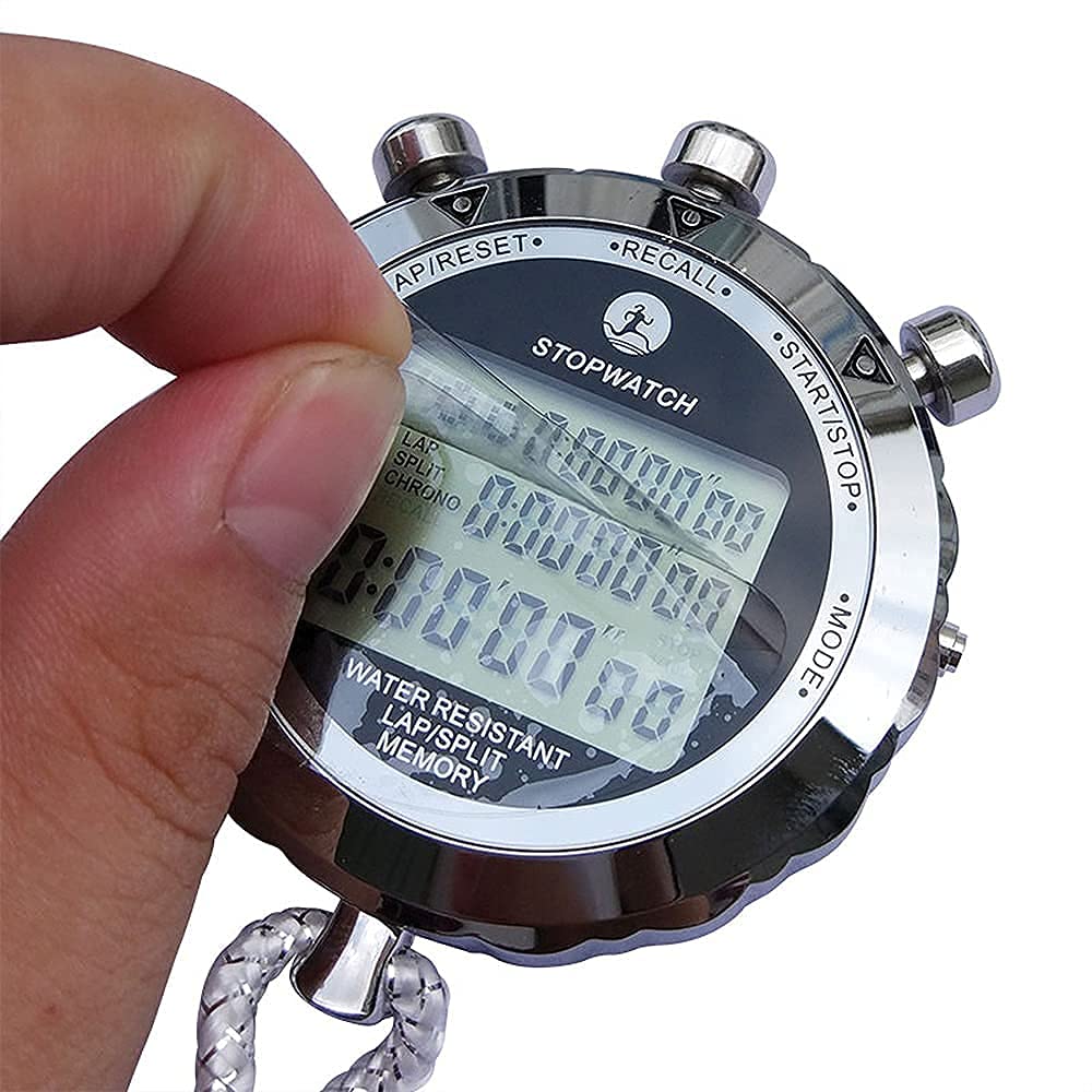 JUNSD Digital Stopwatch, Metal Stop Watch 10 Lap Memory Stopwatch Timer, Water Resistant Stopwatch for Sports, Competitions, Games