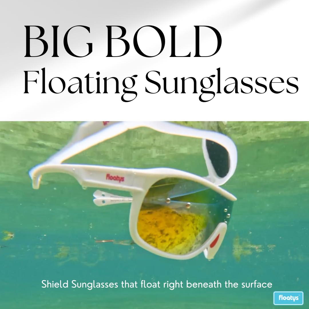 Floatys Floating Sunglasses Rubberized Rapids | Polarized Water Repelling Lenses | Sport shield wrap around | Men and Women (White Frame/Red Mirror Lens)