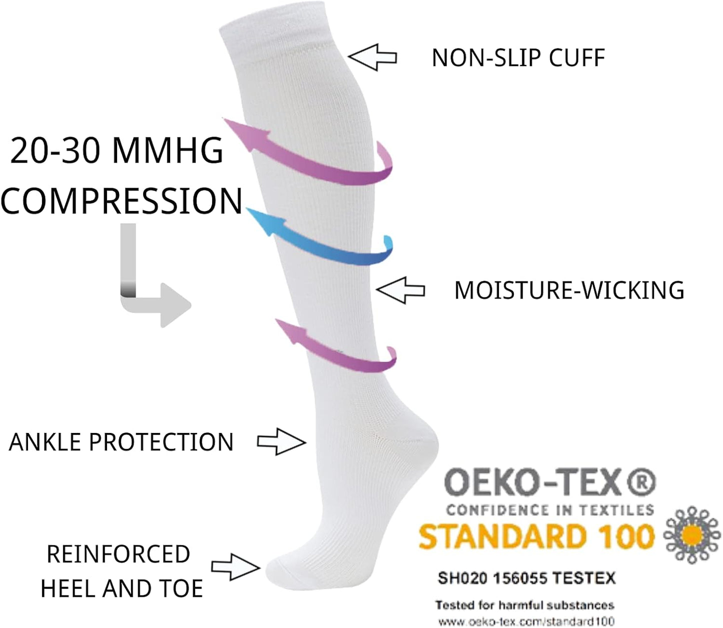 Momoya Compression Socks - Knee High Circulation Support for Men & Women | 8 Pairs for Nurses, Running & Travel