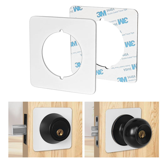MOSECYOU Door Knob Plates Square Version, White, Thick, Door Reinforcement, Scar Plates for Door Knob/Deadbolt, Door Handle Cover Filler Fixing Repair Backplate (2 Pcs, White)