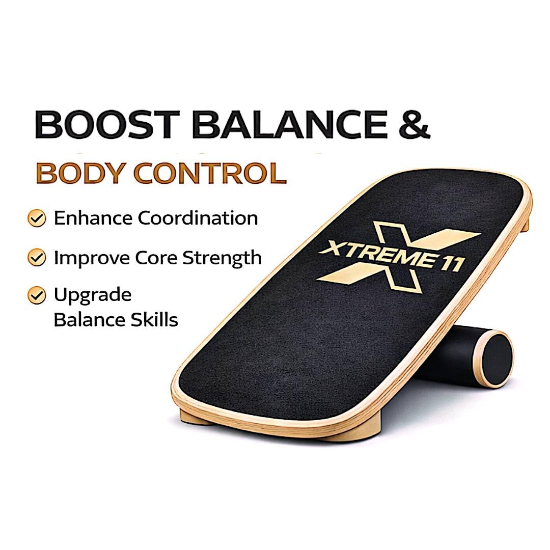 Xtreme11 Wooden Balance Board Trainer for Adults – Core Strength & Stability Trainer for Surf, Skateboard & Snowboard Training – Non-Slip Balance Board for Home Gym Fitness