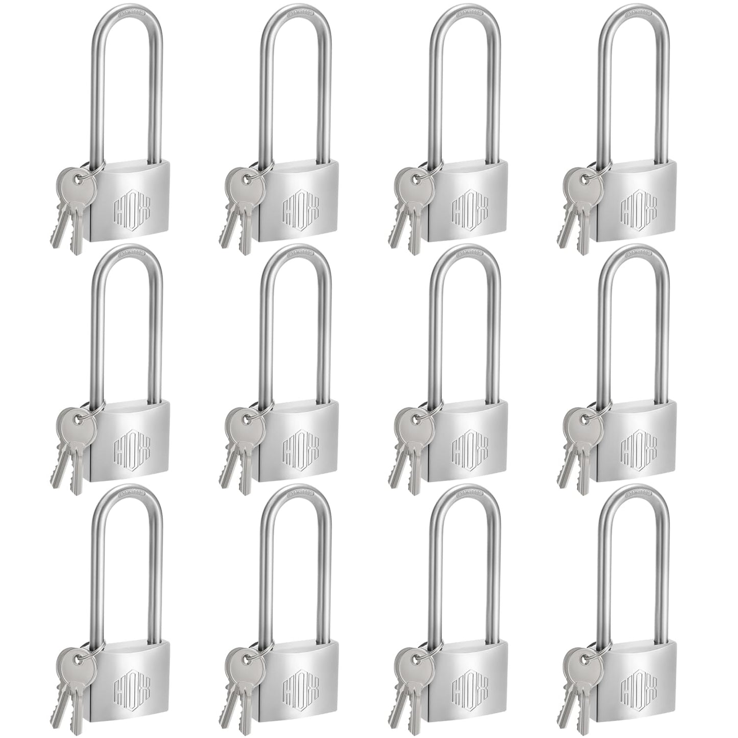 HOX Marine-Grade Rustproof Padlock, Stainless Steel Shackle & Chrome-Plated Brass Body, Weatherproof Outdoor Lock, 2.5-Inch Long Shackle, 12-Pack