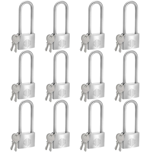 HOX Marine-Grade Rustproof Padlock, Stainless Steel Shackle & Chrome-Plated Brass Body, Weatherproof Outdoor Lock, 2.5-Inch Long Shackle, 12-Pack