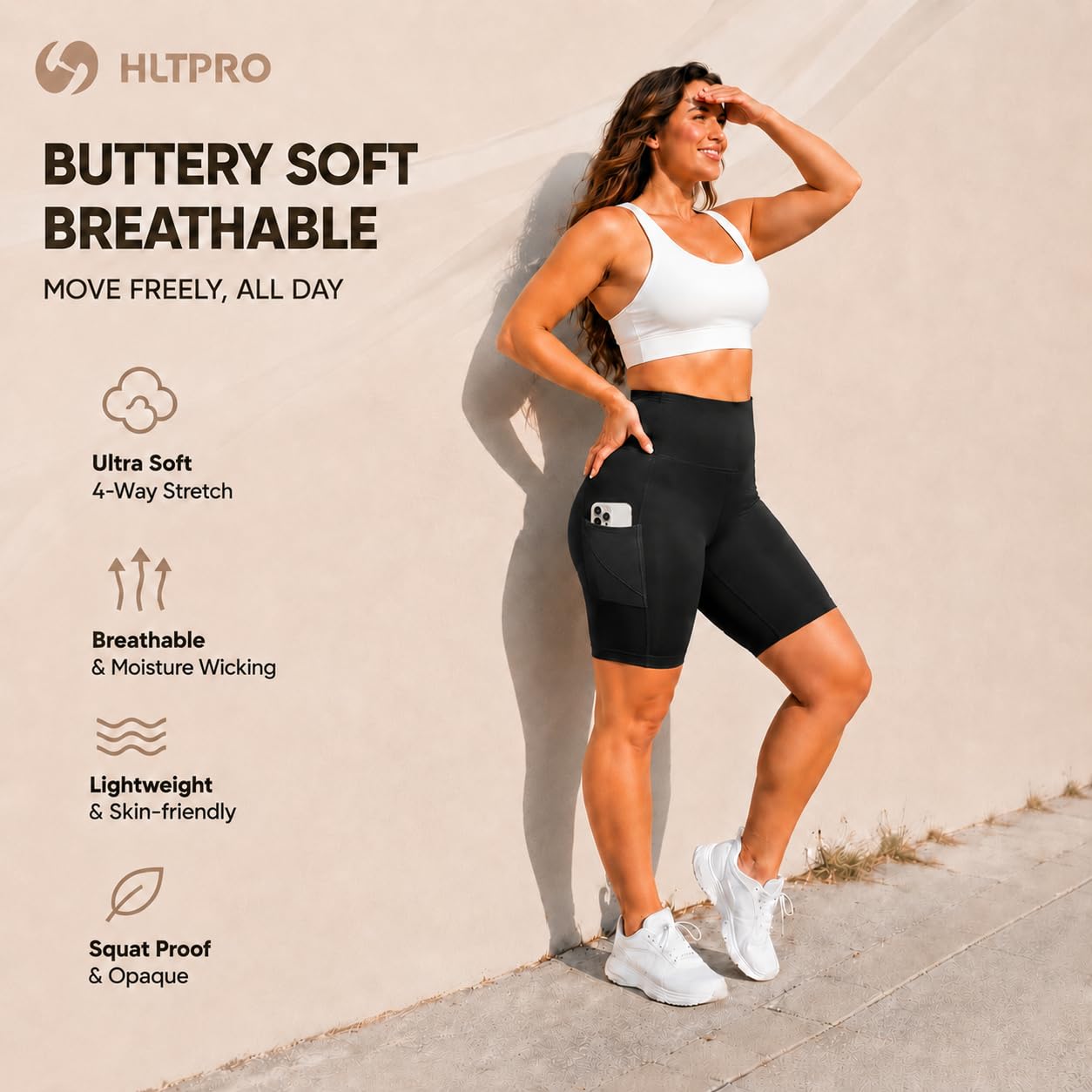 HLTPRO 3 Pack Plus Size Biker Shorts with Pockets for Women - 8" High Waisted Spandex Athletic Bike Shorts for Yoga Workout