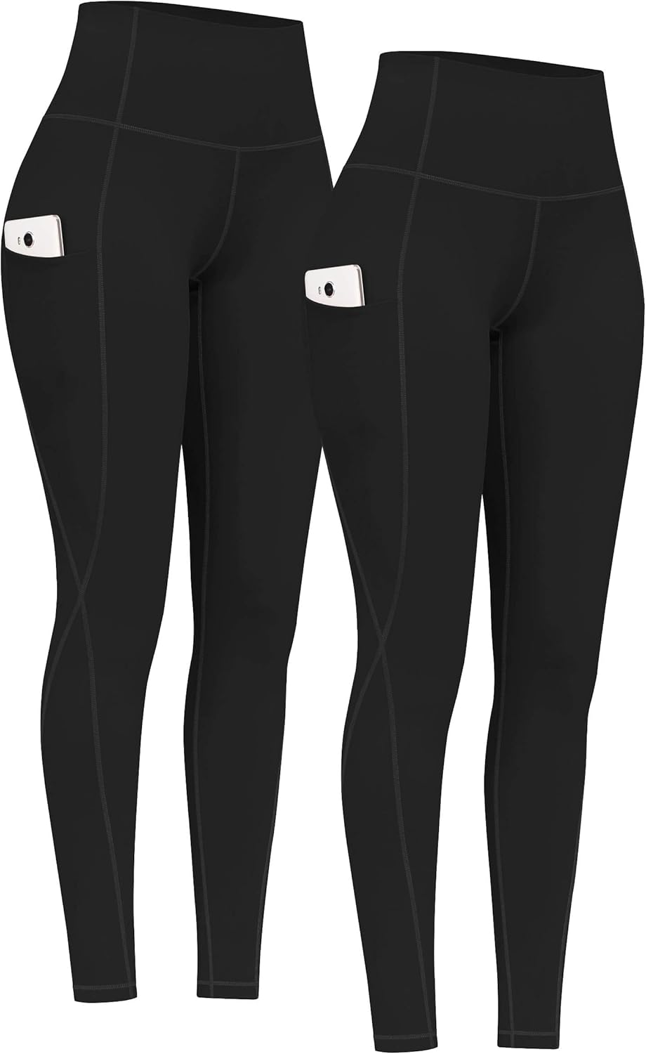 PHISOCKAT High Waist Yoga Pants - 2 Pack Tummy Control Leggings with Pockets | 4-Way Stretch Workout Gear