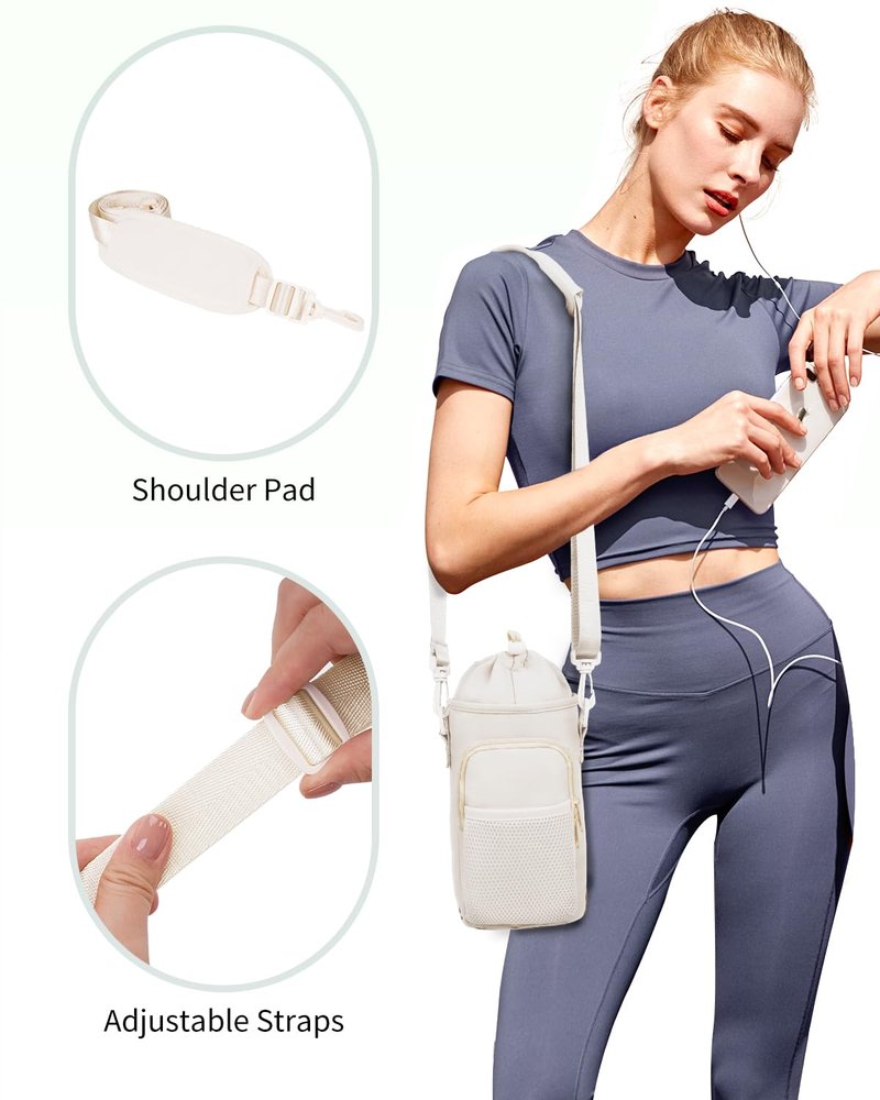 sportsnew Water Bottle Carrier Bag 32 OZ Water Bottle Holder Bag with Drawstring Closure Adjustable Shoulder Strap Insulated Water-Resistant Bottle Bag for Walking Hiking, Black Patent Pending