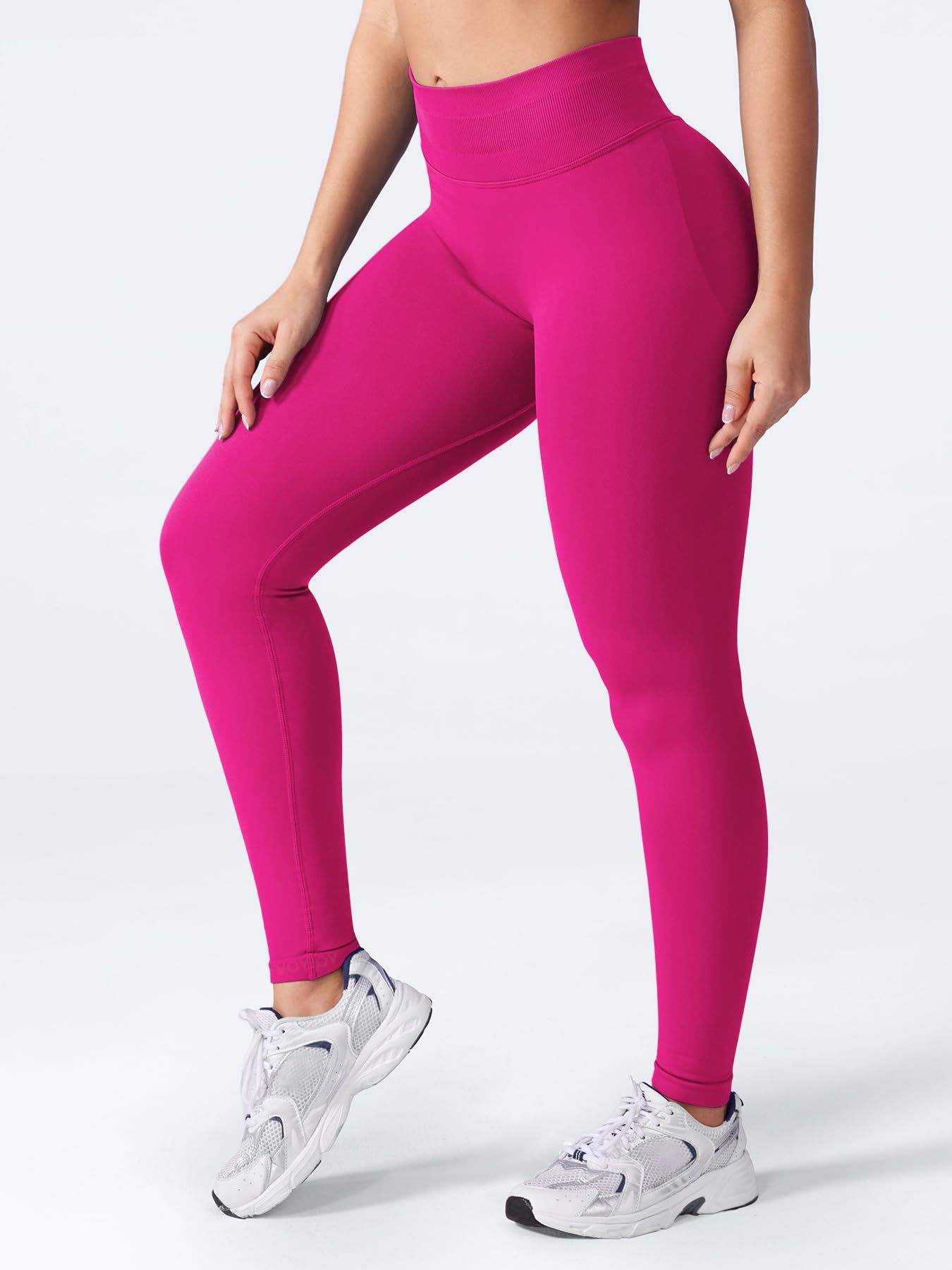 VOYJOY Women Seamless Impact Leggings Scrunch Workout Leggings Medium Waist Tummy Control Butt Lifting Gym Yoga Pants Rose Pink L