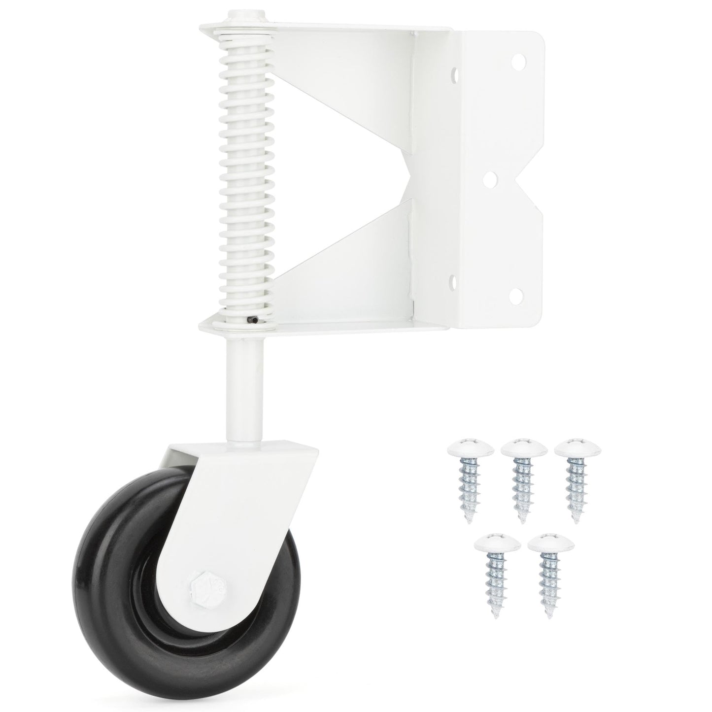 SANKINS Spring Loaded Gate Caster for Wooden Gate PVC Fence, Heavy Duty Gate Wheel Caster with 360 Degree Universal Mount Plate for Metal gate, Yard Fence, 4-Inch, 220 Lbs Capacity, White